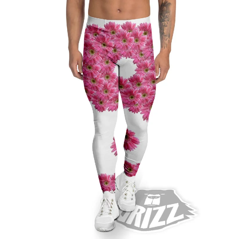 Price Drop Alert Yin Yang Pink Flowers Print Men's Leggings