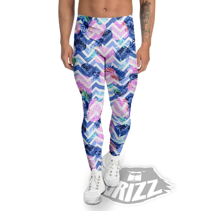 Factory Direct Sale Zig Zag Pineapple Purple Print Pattern Men's Leggings