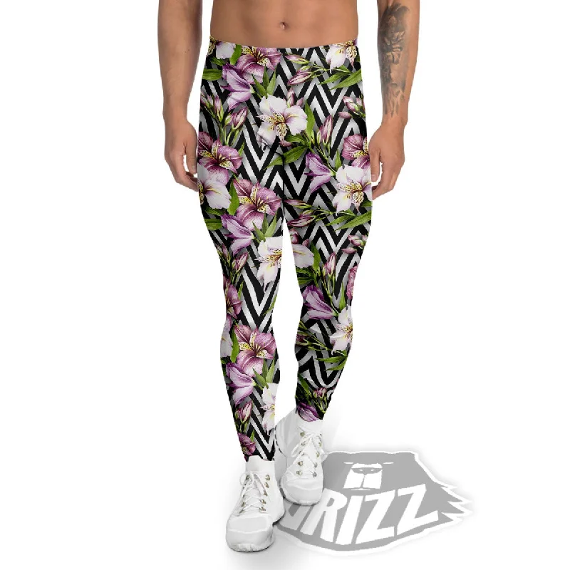 Price Blitz Zigzag Alstroemeria Purple Print Pattern Men's Leggings