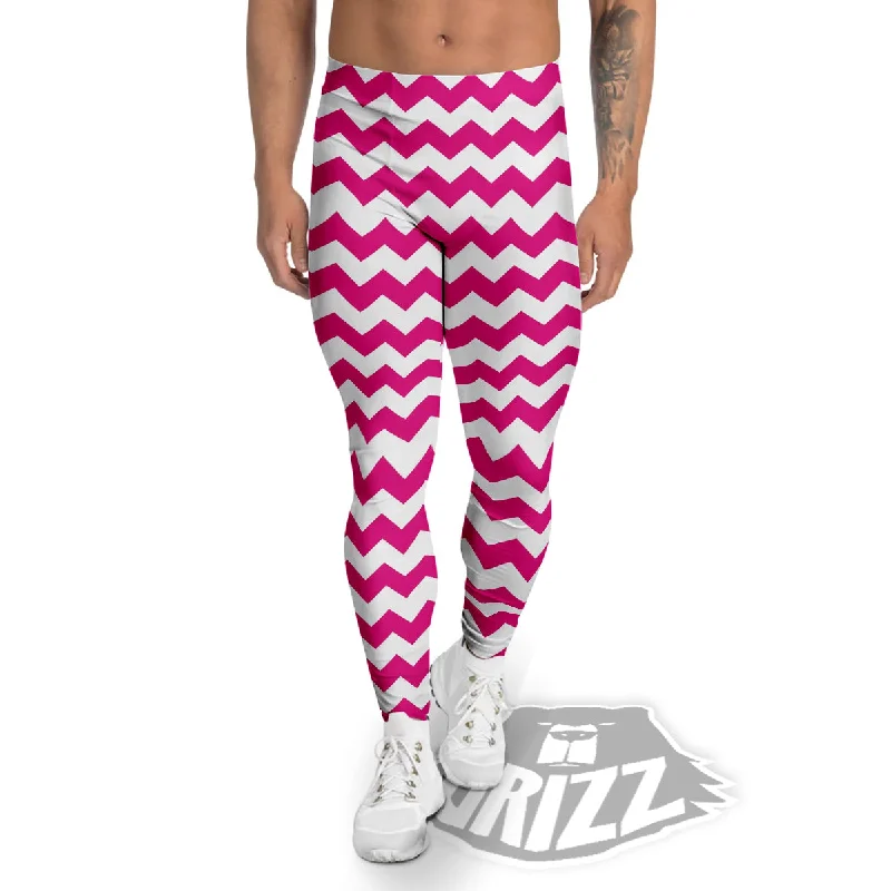 Year-End Sale Zigzag Pink And White Print Pattern Men's Leggings