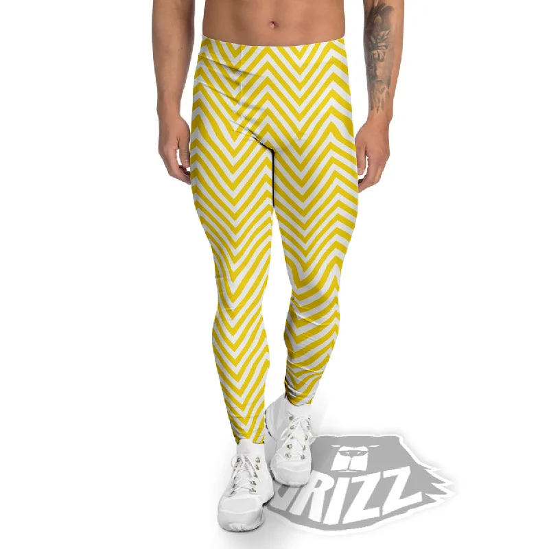 Don’t Miss Out Zigzag Yellow And White Print Pattern Men's Leggings