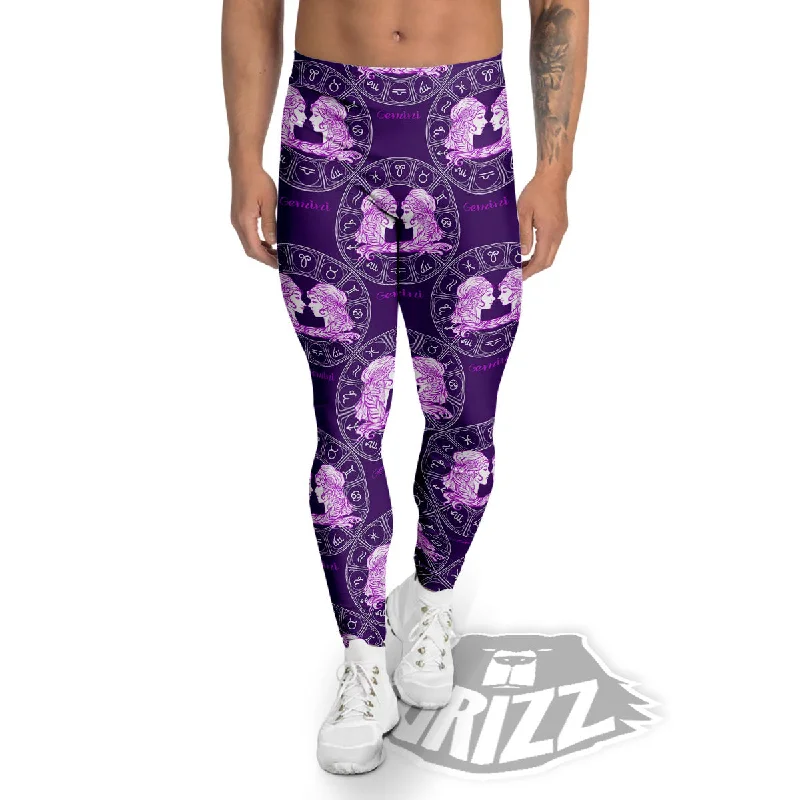 Price Slash Zodiac Gemini Purple Print Pattern Men's Leggings