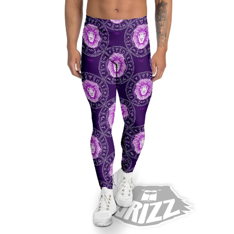 Stock Up and Save Zodiac Leo Purple Print Pattern Men's Leggings