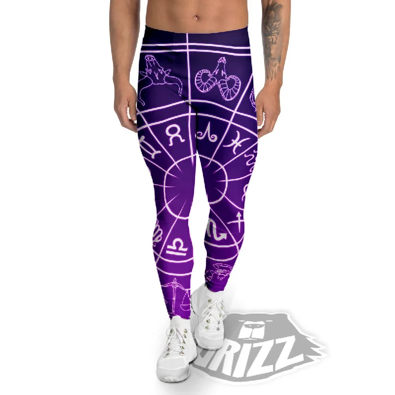 Special Promotion Zodiac Purple And White Signs Print Men's Leggings