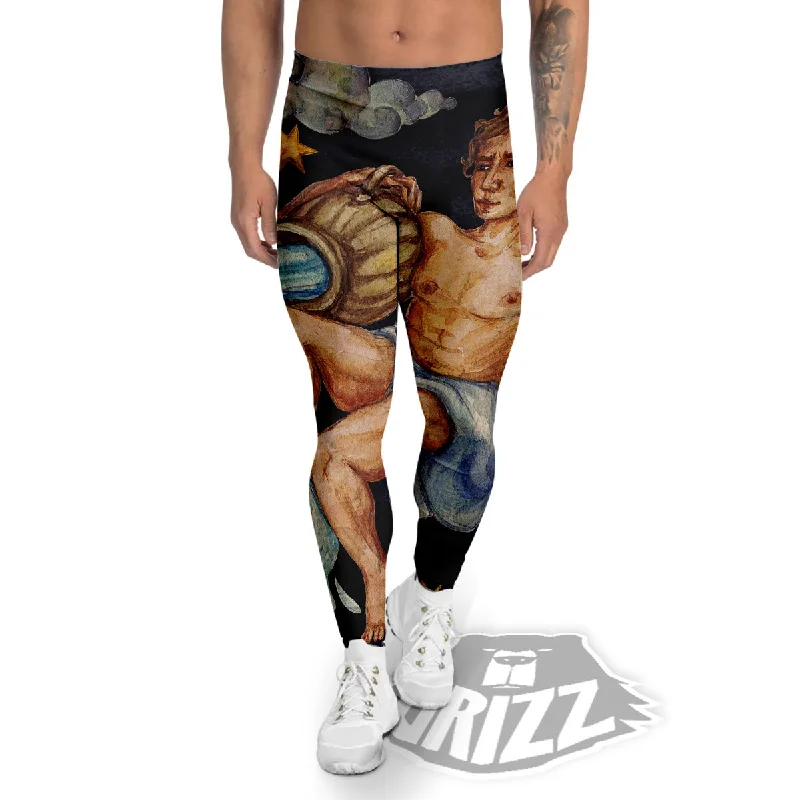 Special Discount Zodiac Sign Watercolor Aquarius Print Men's Leggings