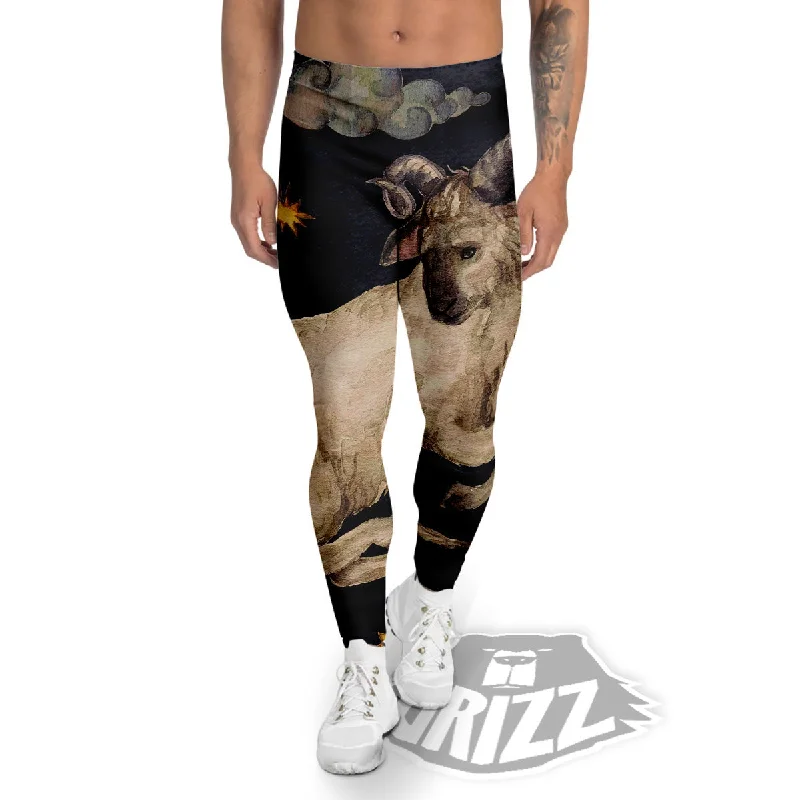 Reduced Prices Zodiac Sign Watercolor Aries Print Men's Leggings