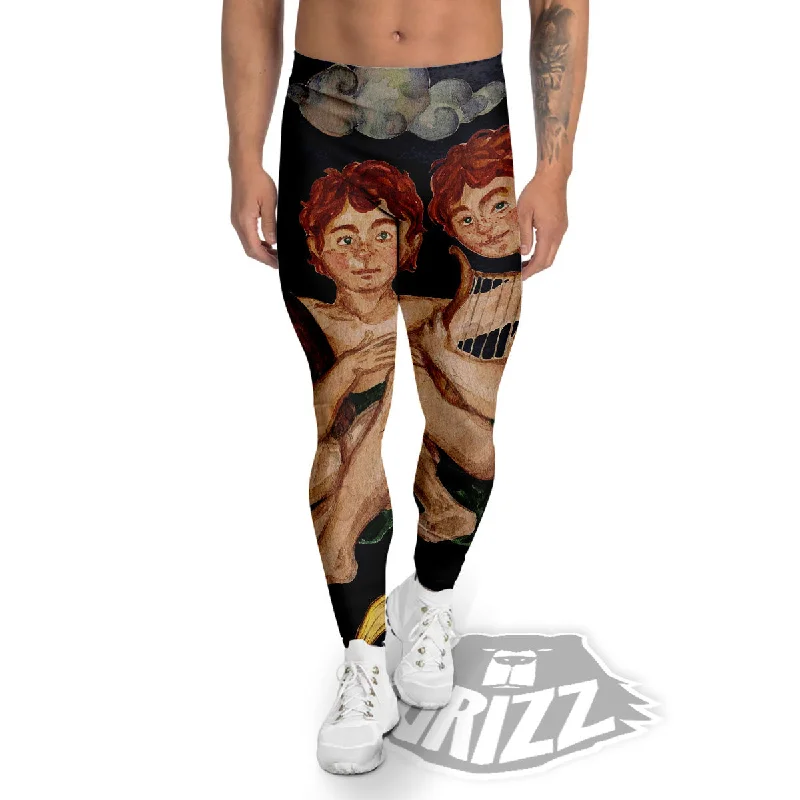 New Deals Zodiac Sign Watercolor Gemini Print Men's Leggings