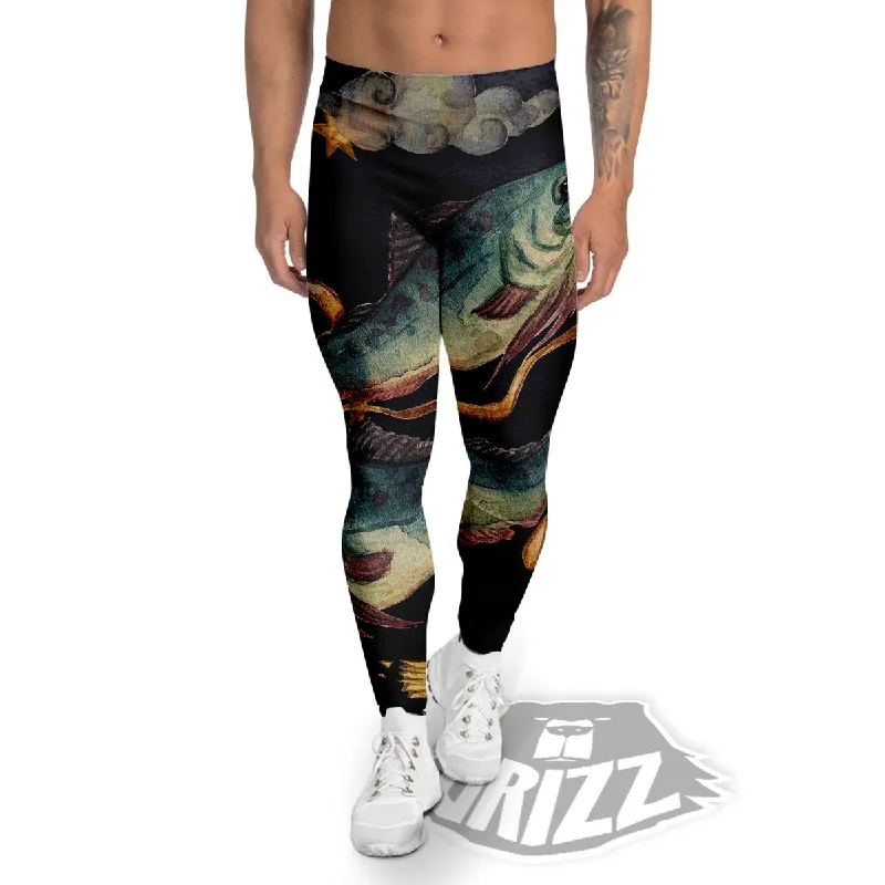 Lowest Price Zodiac Sign Watercolor Pisces Print Men's Leggings