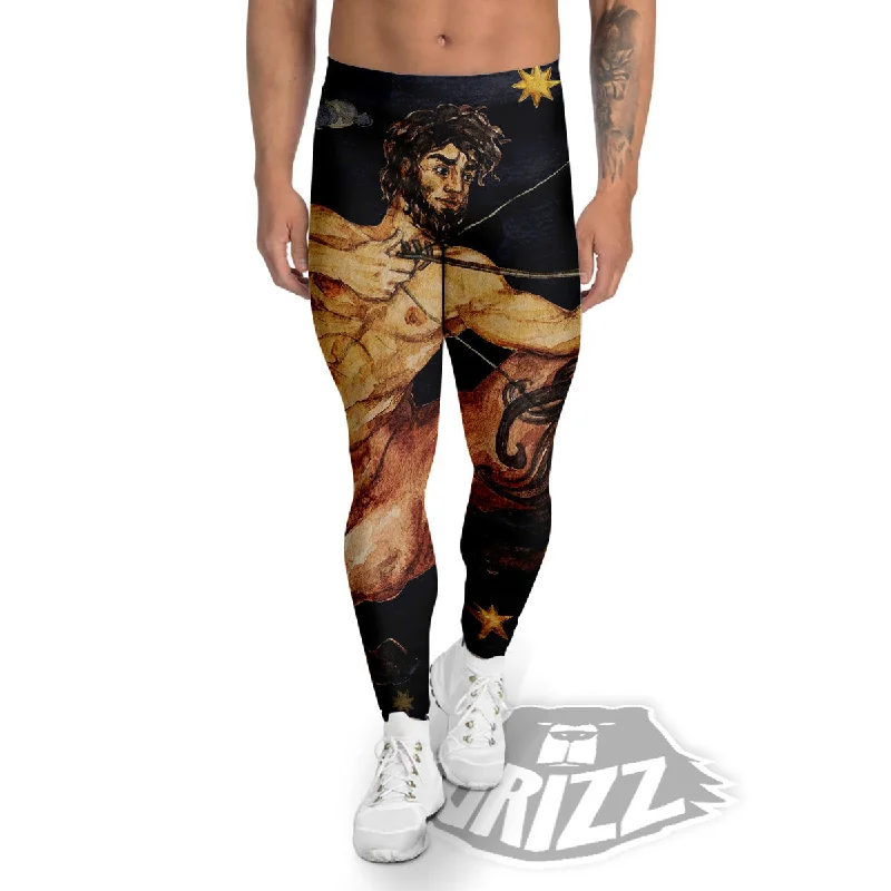 Final Clearance Zodiac Sign Watercolor Sagittarius Print Men's Leggings