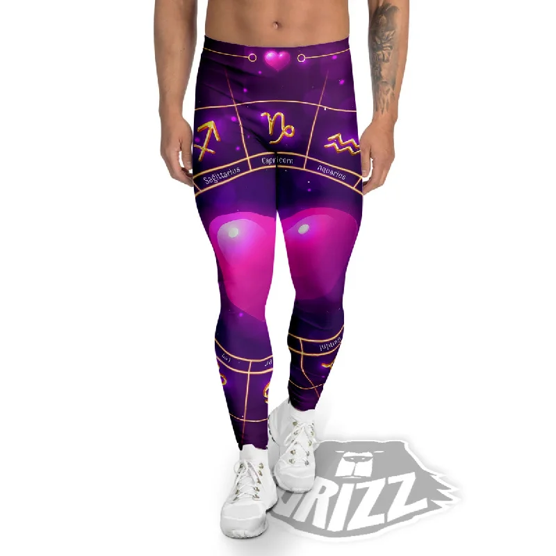 Value Deals Zodiac Wheel Pink Heart Print Men's Leggings