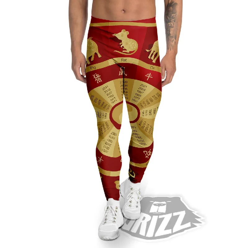 Today’s Deal Zodiac Wheel Red Chinese Print Men's Leggings