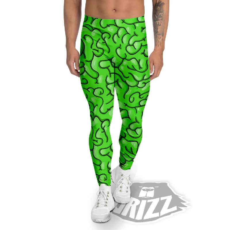 Flash Deals Zombie Green Brain Print Pattern Men's Leggings