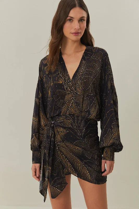 Mega Deal Golden Foliage Black Mini Dress