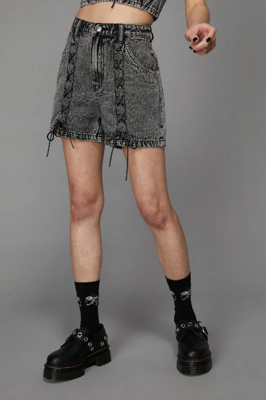 Best Deals Acid Wash Lace Up Short