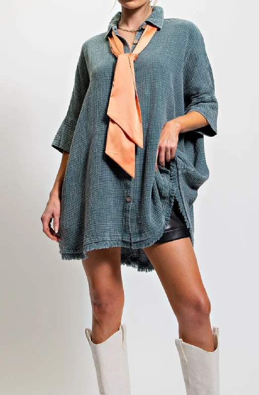 Deep Discounts All You Had to Do Was Stay Gauze Dress in Hunter Green