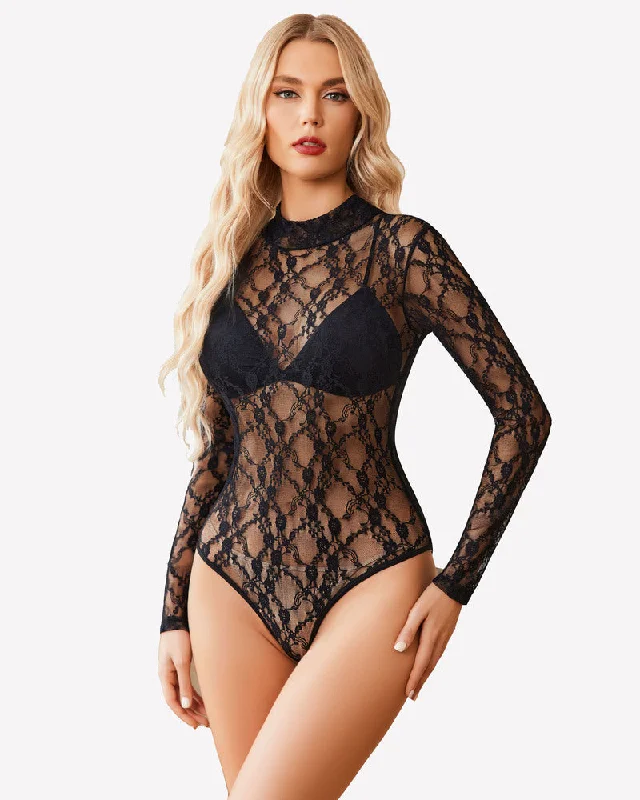 Savings Alert Turtleneck Lace Shirts Long Sleeve Jumpsuit