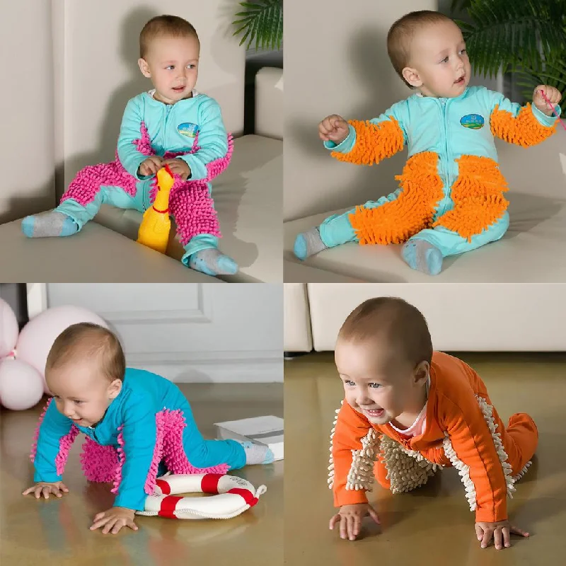 Don't Wait Maxbell Baby Mop Romper Outfit Floors Cleaning Swob Jumpsuit Light Blue+Red 80cm Don't Wait Maxbell Baby Mop Romper Outfit Floors Cleaning Swob Jumpsuit Light Blue+Red 80cm