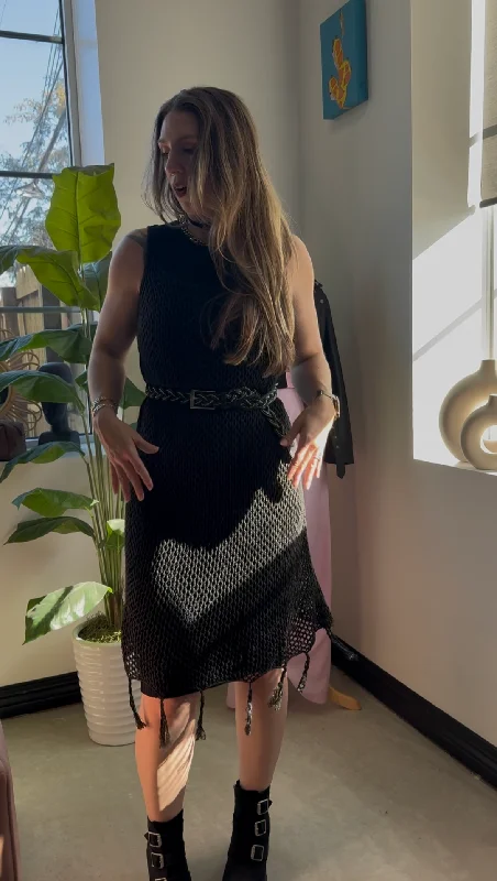 Members Only Recycled Polyester Bambarra Crochet Coverup With Tassels
