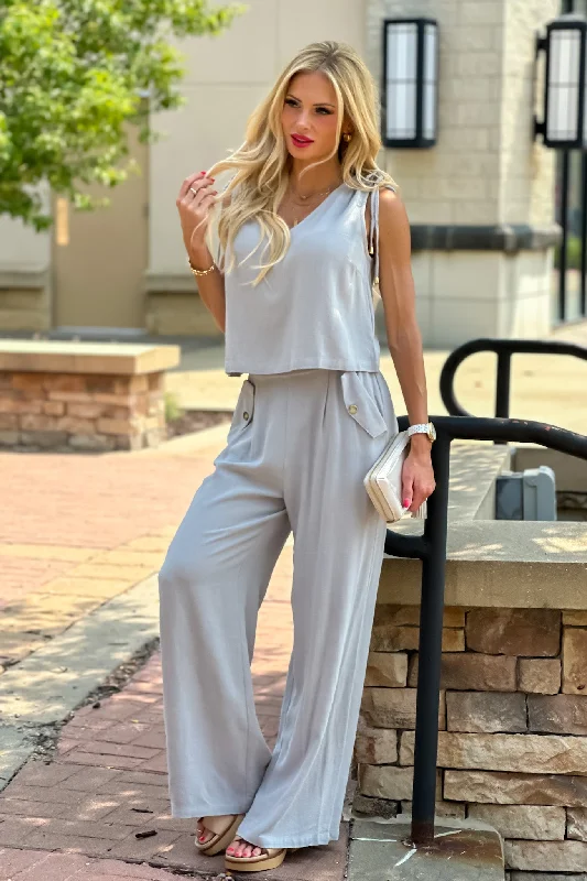Discount Deals Benal 2 piece linen blend outfit : Cool Sage Grey