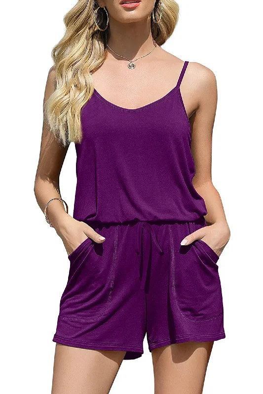Shop and Save Bingerlily Women Purple Spaghetti Strap Romper