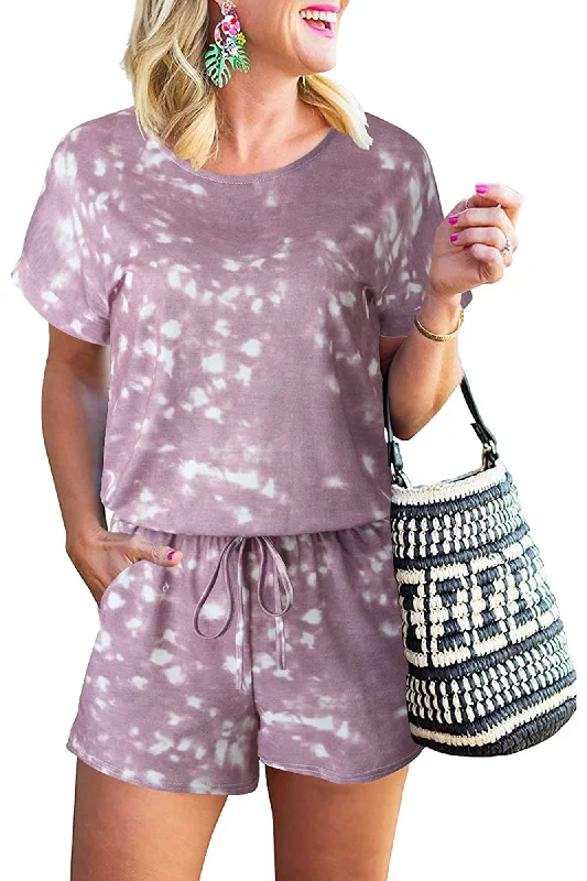 Stock Clearance Bingerlily Women Purple Tie Dye Short Sleeve Romper