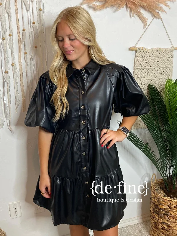 Act Fast Black Faux Leather Dress