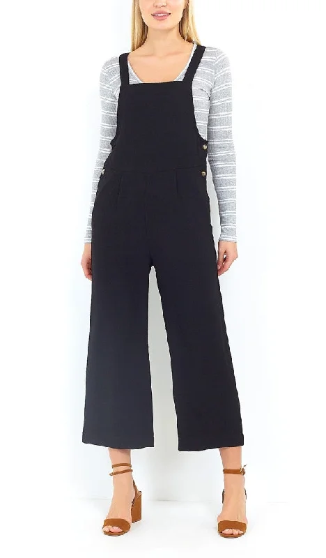 Price Smash BLACK SLEEVELESS WIDE LEG DUNGAREE JUMPSUIT