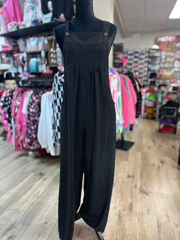 Special Buy "Black Textured Knit" Wide-Leg Overall Romper