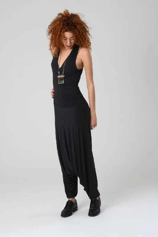 Epic Deals V Neck Dark Grey Harem Jumpsuit