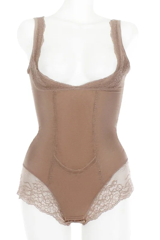 Overstock Mesh With Floral Lace Shapewear Bodysuit