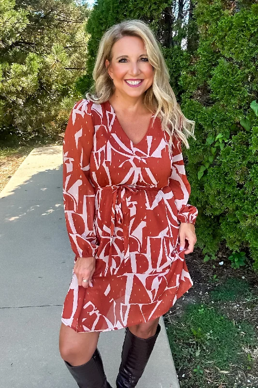 Extra Savings Candice Elastic/Tie Waist Dress : Rust