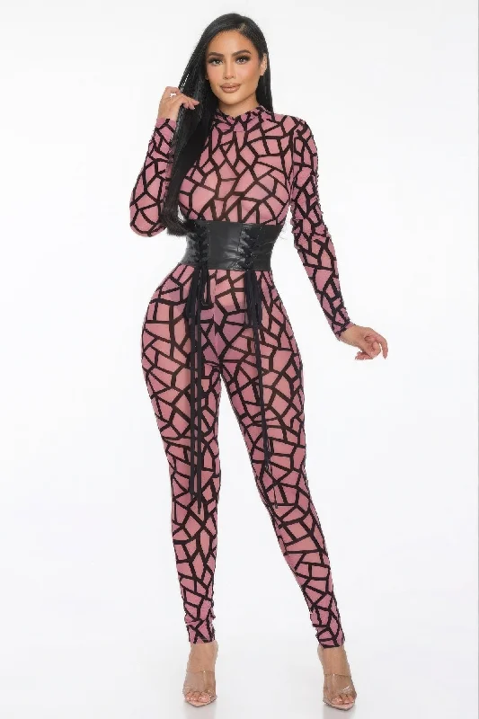 Overstock Sale Geometric Printed Jersey Jumpsuit