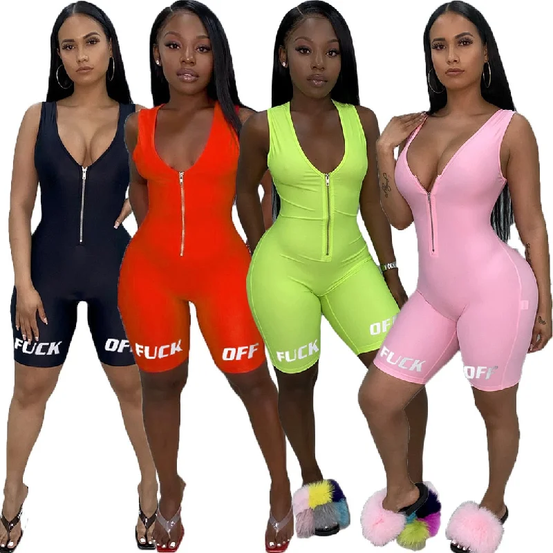 Savings Alert Womens Sleeveless Fu*k OFF Romper Bodysuits Outfit