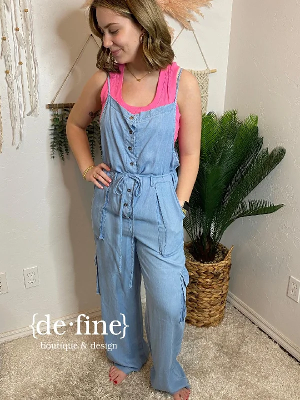 Overstock Chambray Mineral Washed Jumpsuit