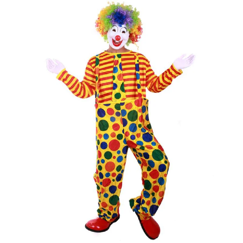 Time-Limited Offer Maxbell Circus Clown Joker Costume Jumpsuit Shoes Wig Red Nose White Gloves Adult