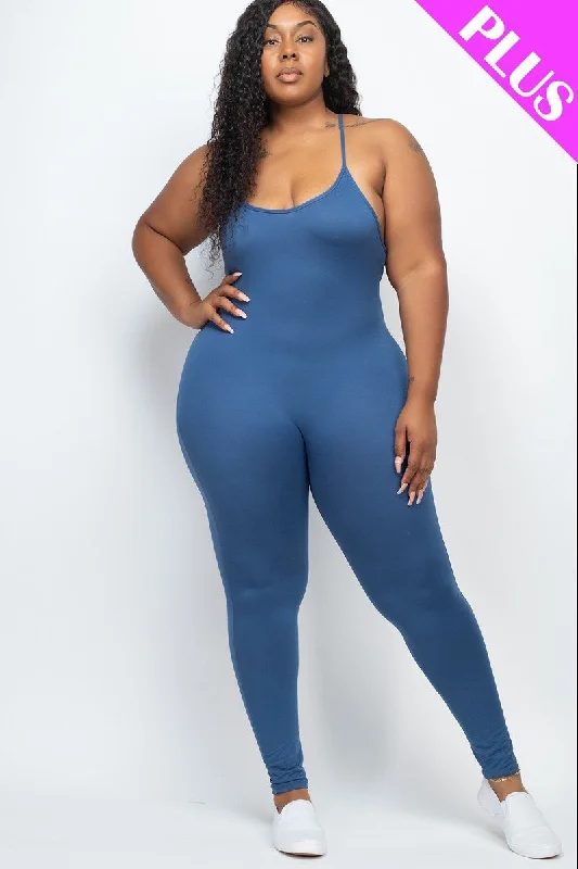 Price Drop Plus Size Solid Bodycon Cami Jumpsuit