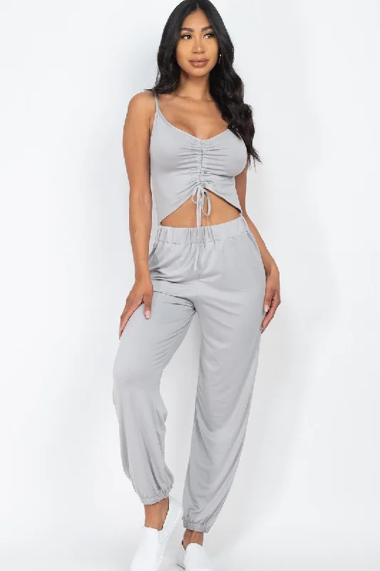 Don't Wait Front Ruched With Adjustable String Cami Casual/summer Jumpsuit