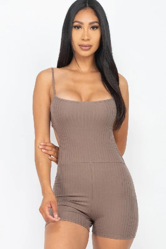 Act Now Ribbed Sleeveless Back Cutout Bodycon Active Romper