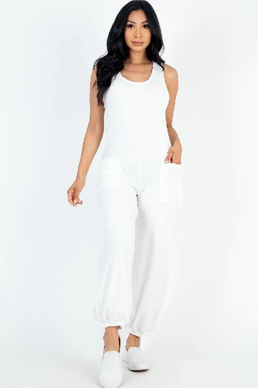 Unmissable Offer Casual Solid French Terry Sleeveless Scoop Neck Front Pocket Jumpsuit Unmissable Offer Casual Solid French Terry Sleeveless Scoop Neck Front Pocket Jumpsuit