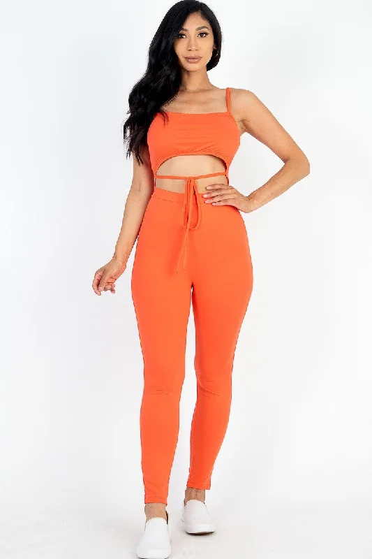 The Best Prices Solid Tie Front Cut Out Jumpsuit