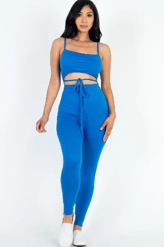 Super Sale Solid Tie Front Cut Out Jumpsuit