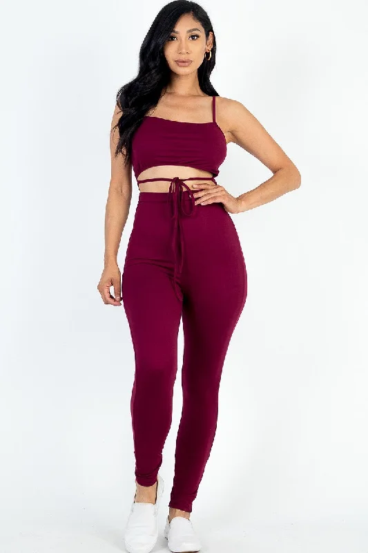 Super Bargain Solid Tie Front Cut Out Jumpsuit