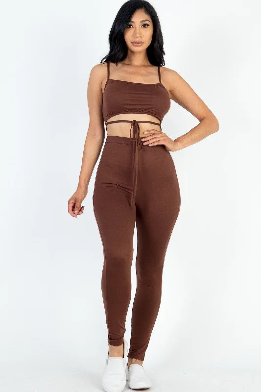Steals and Deals Solid Tie Front Cut Out Jumpsuit
