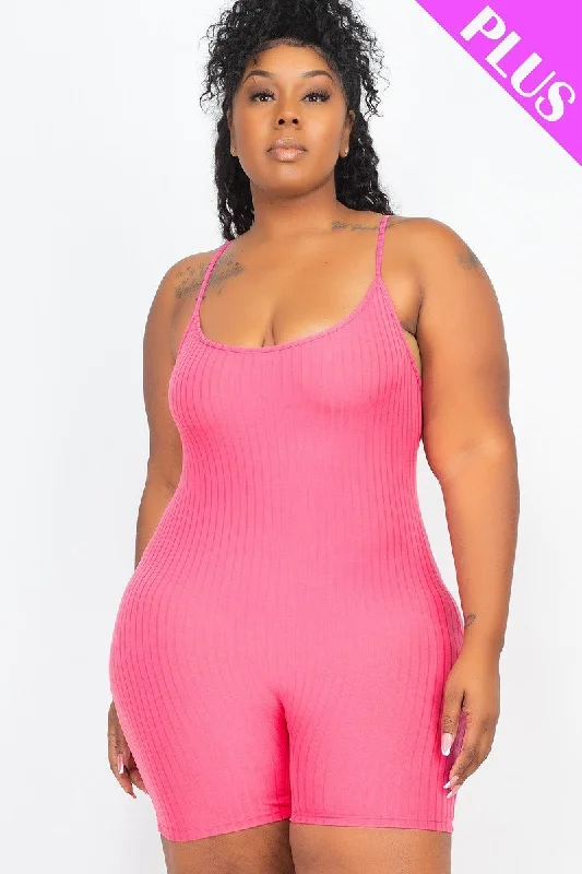 Discount Deals Plus Size Ribbed Bodycon Romper