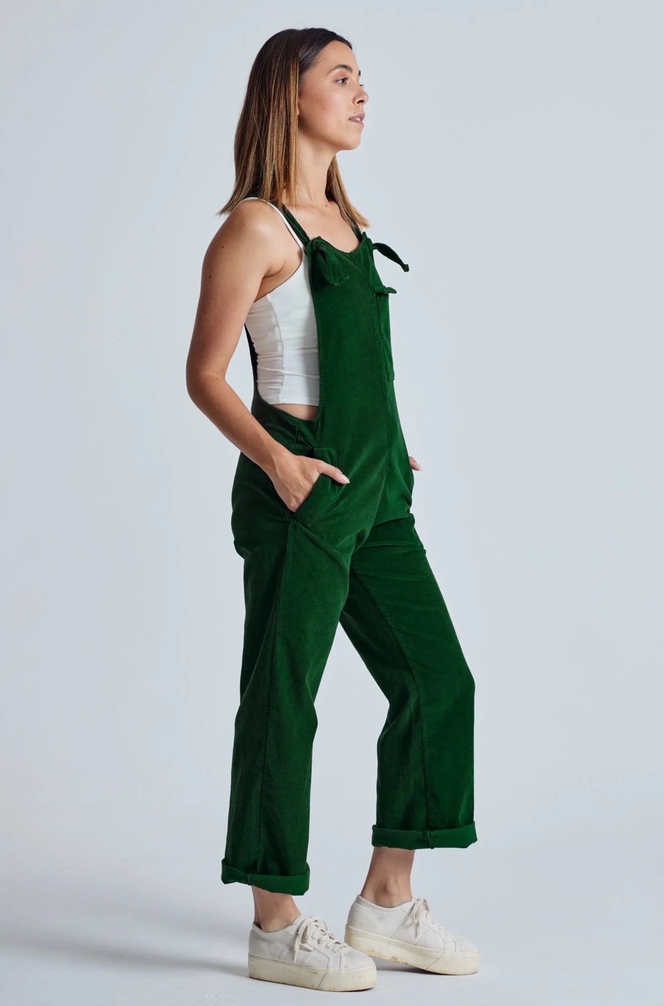 Best Seller MARY-LOU Winter Green - Organic Cotton Dungarees by Flax & Loom