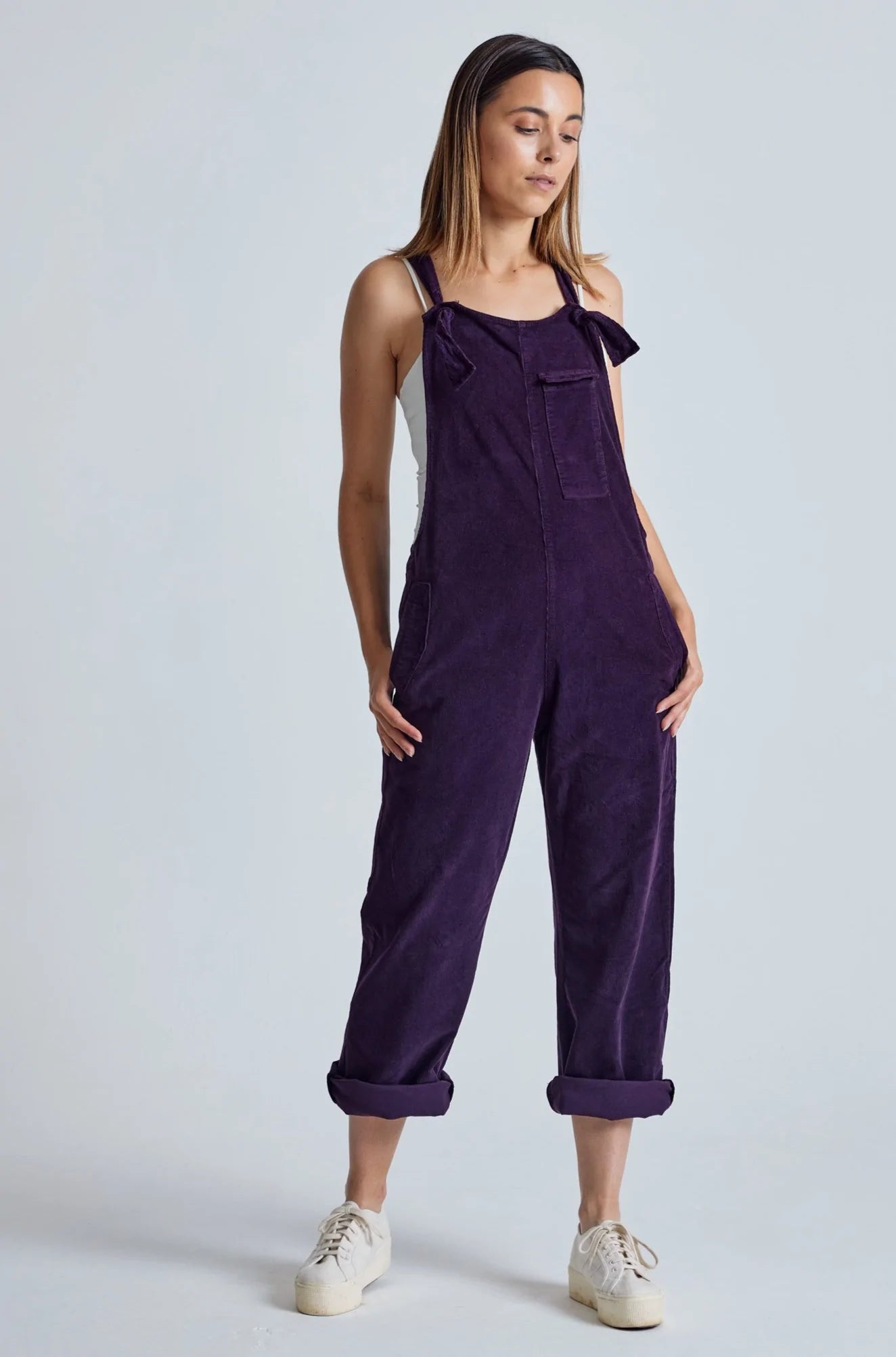 New Arrival MARY-LOU Aubergine - Organic Cotton Cord Dungarees by Flax & Loom