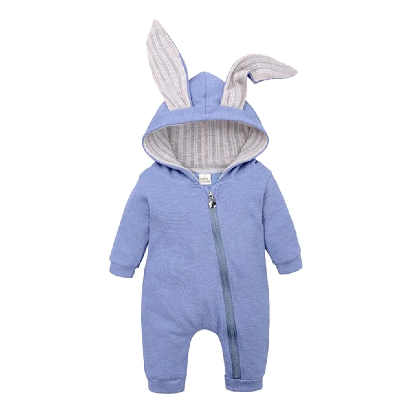 Holiday Sale Maxbell Cotton Big Ear Bunny Zipper Jumpsuit Outfits Climbing Clothes Blue 66