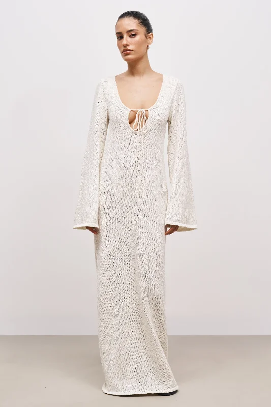 Act Fast Crochet Knit Long Sleeve Maxi Dress - Cream