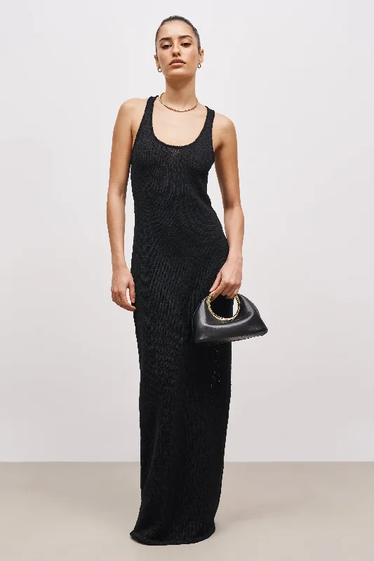 Loyalty Reward Crochet Knit Racer Maxi Dress - Black