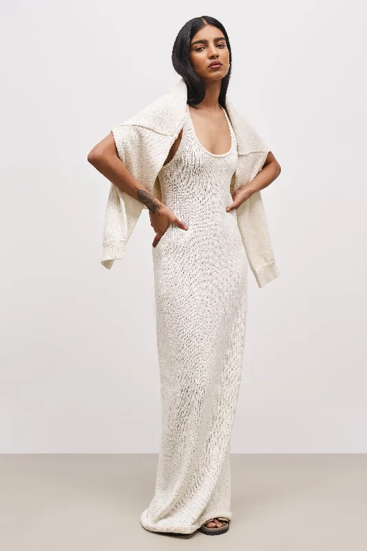 Inventory Reduction Crochet Knit Racer Maxi Dress - Cream